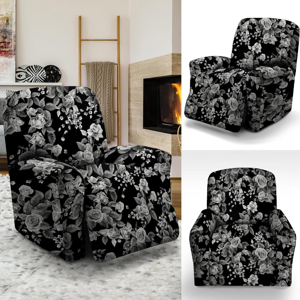 Black And White Rose Flower Recliner Cover-grizzshop