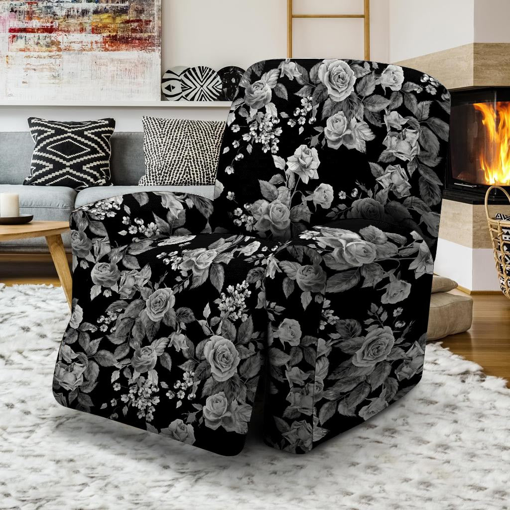 Black And White Rose Flower Recliner Cover-grizzshop