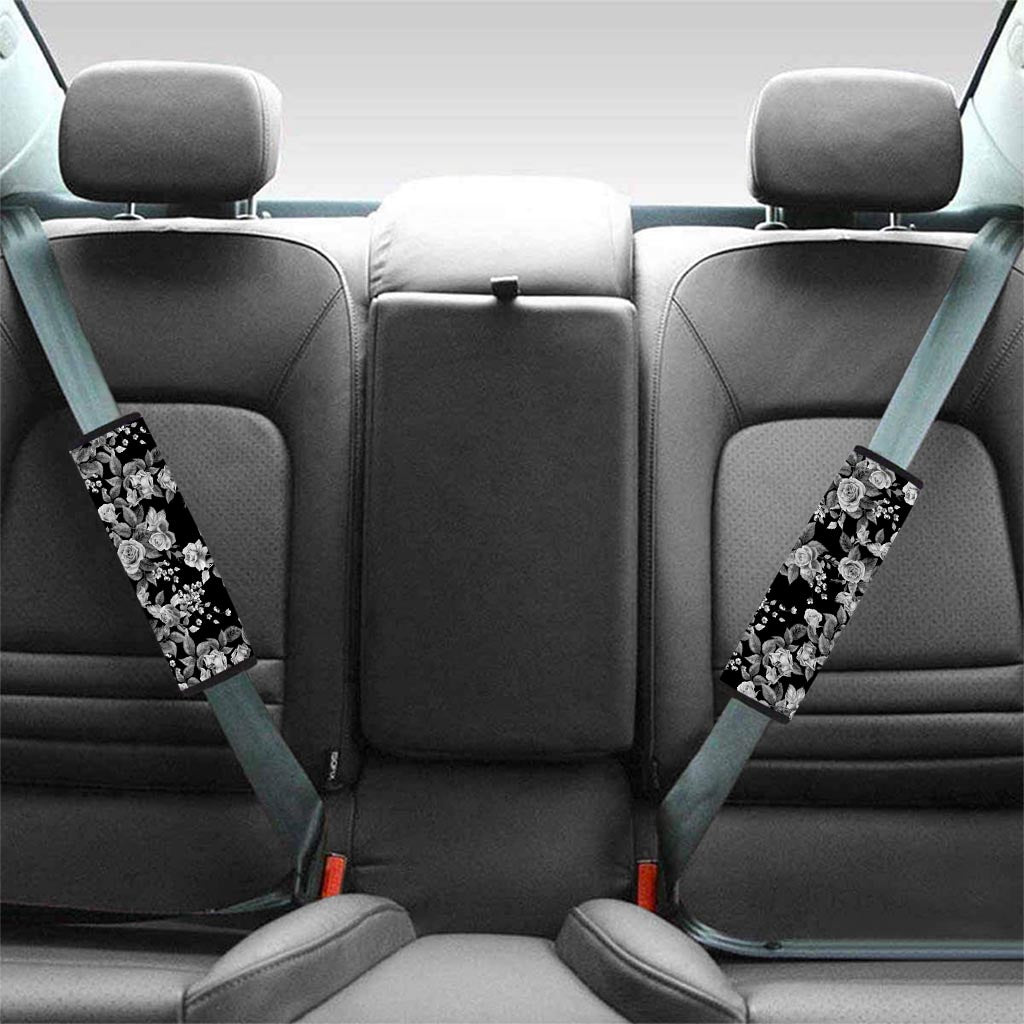 Black And White Rose Flower Seat Belt Cover-grizzshop