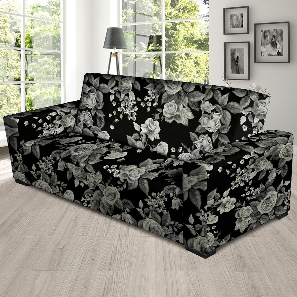 Black And White Rose Flower Sofa Cover-grizzshop