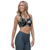 Black And White Rose Flower Sports Bra-grizzshop