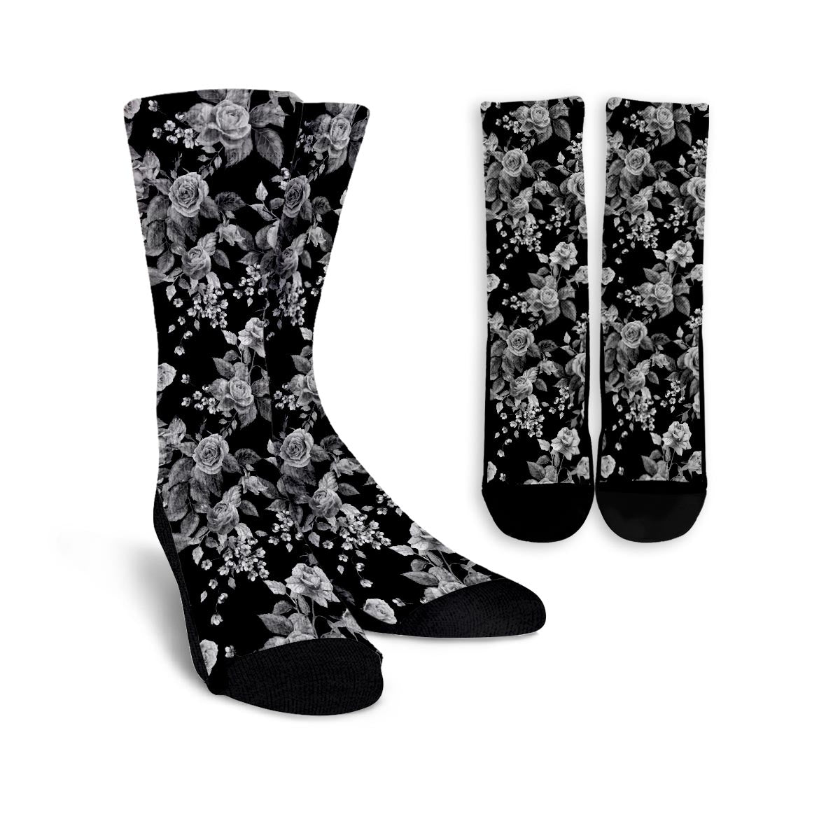 Black And White Rose Flower Unisex Socks-grizzshop