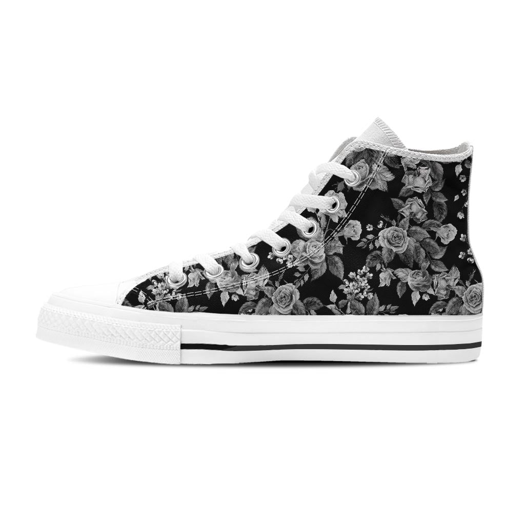 Black And White Rose Flower Women's High Top Shoes-grizzshop