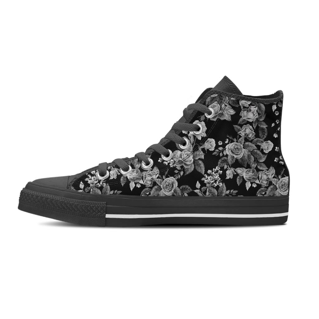 Black And White Rose Flower Women's High Top Shoes-grizzshop