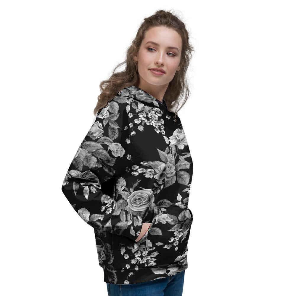 Black And White Rose Flower Women's Hoodie-grizzshop