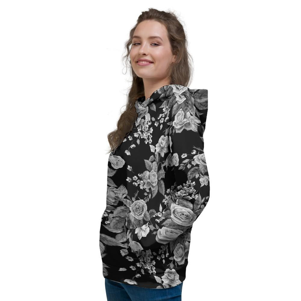 Black And White Rose Flower Women's Hoodie-grizzshop