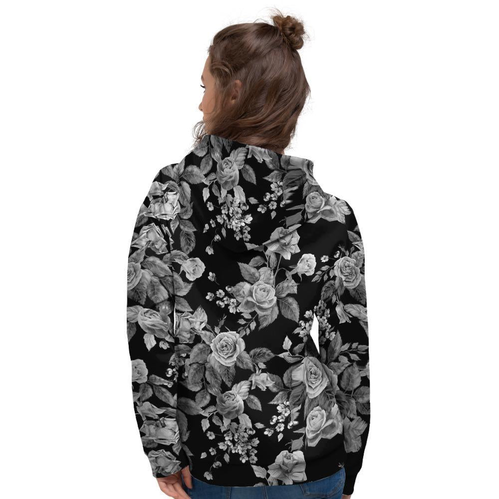 Black And White Rose Flower Women's Hoodie-grizzshop