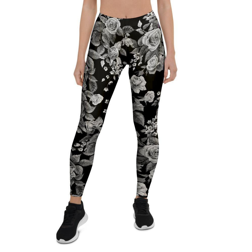 Leggings Depot XL knit black white floral leggings NWT soft | eBay