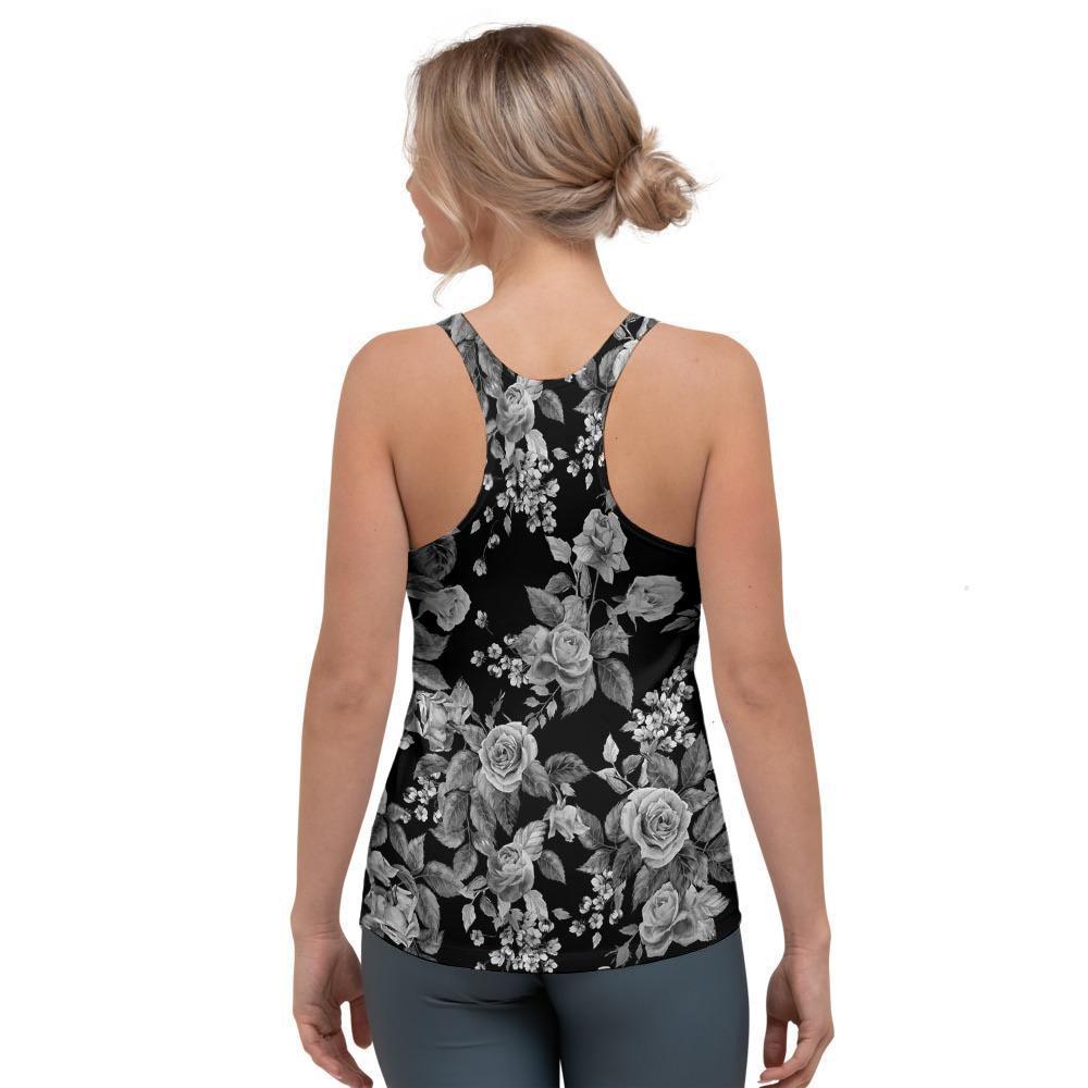 Black And White Rose Flower Women's Racerback Tank Top-grizzshop