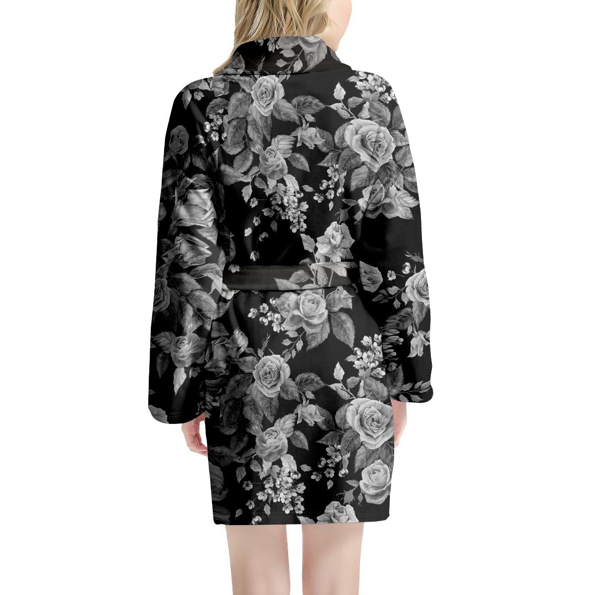 Black And White Rose Flower Women's Robe-grizzshop