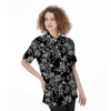 Black And White Rose Flower Women's Short Sleeve Shirts-grizzshop