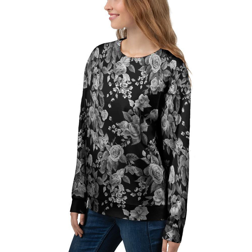 Black And White Rose Flower Women's Sweatshirt-grizzshop