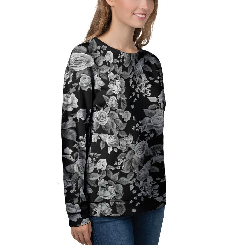 Black And White Rose Flower Women's Sweatshirt-grizzshop