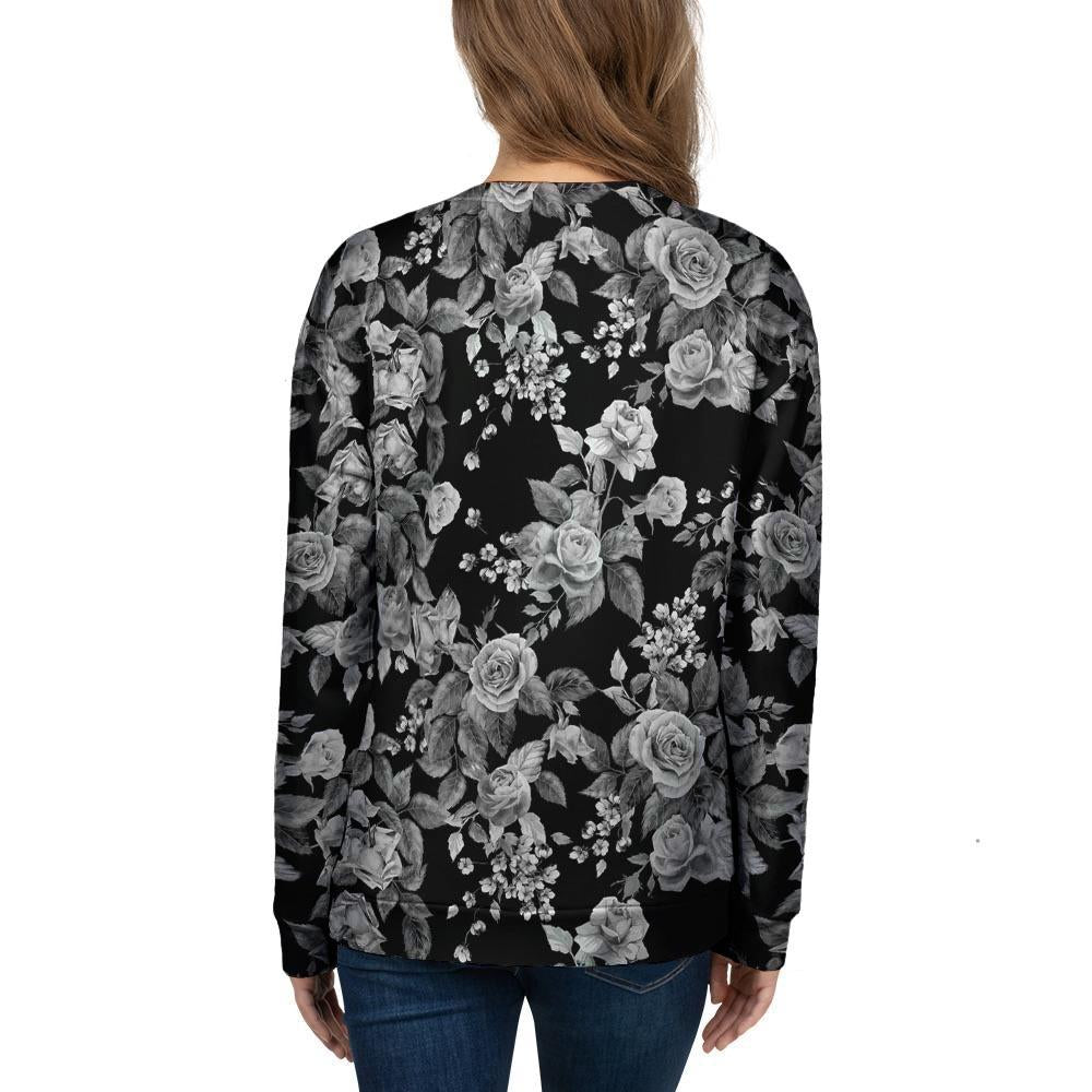 Black And White Rose Flower Women's Sweatshirt-grizzshop