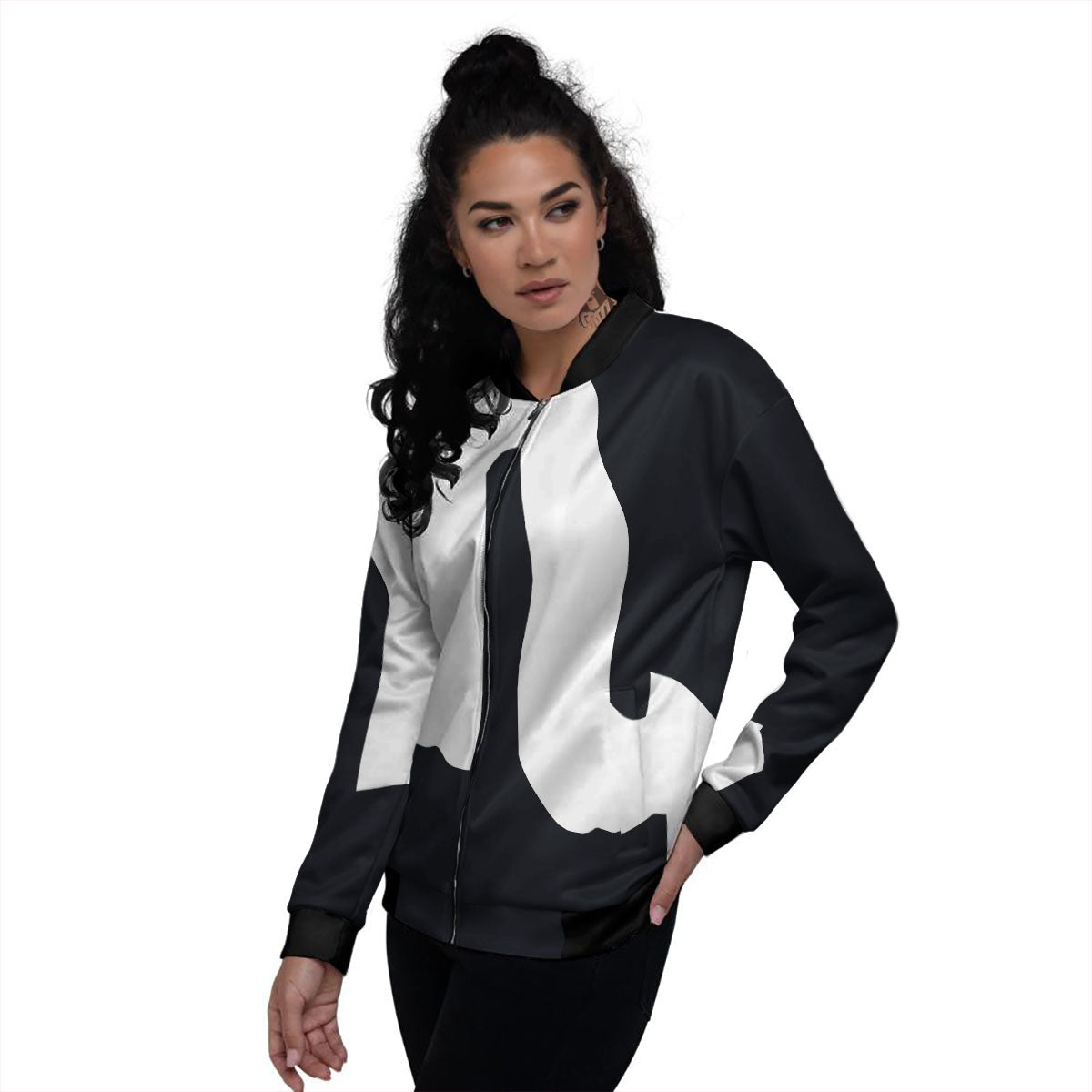 Black And White Scorpio Sign Print Women's Bomber Jacket-grizzshop