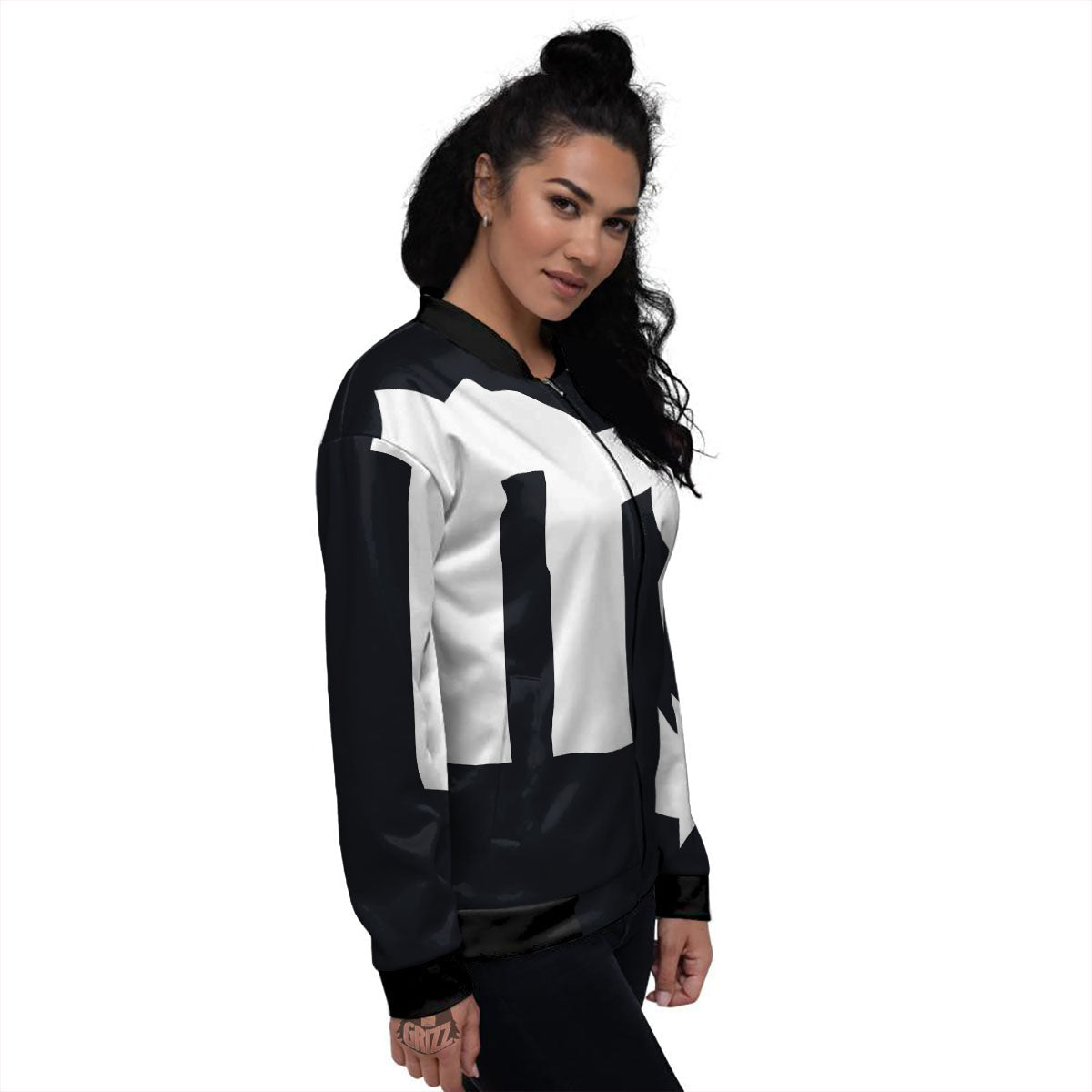 Black And White Scorpio Sign Print Women's Bomber Jacket-grizzshop
