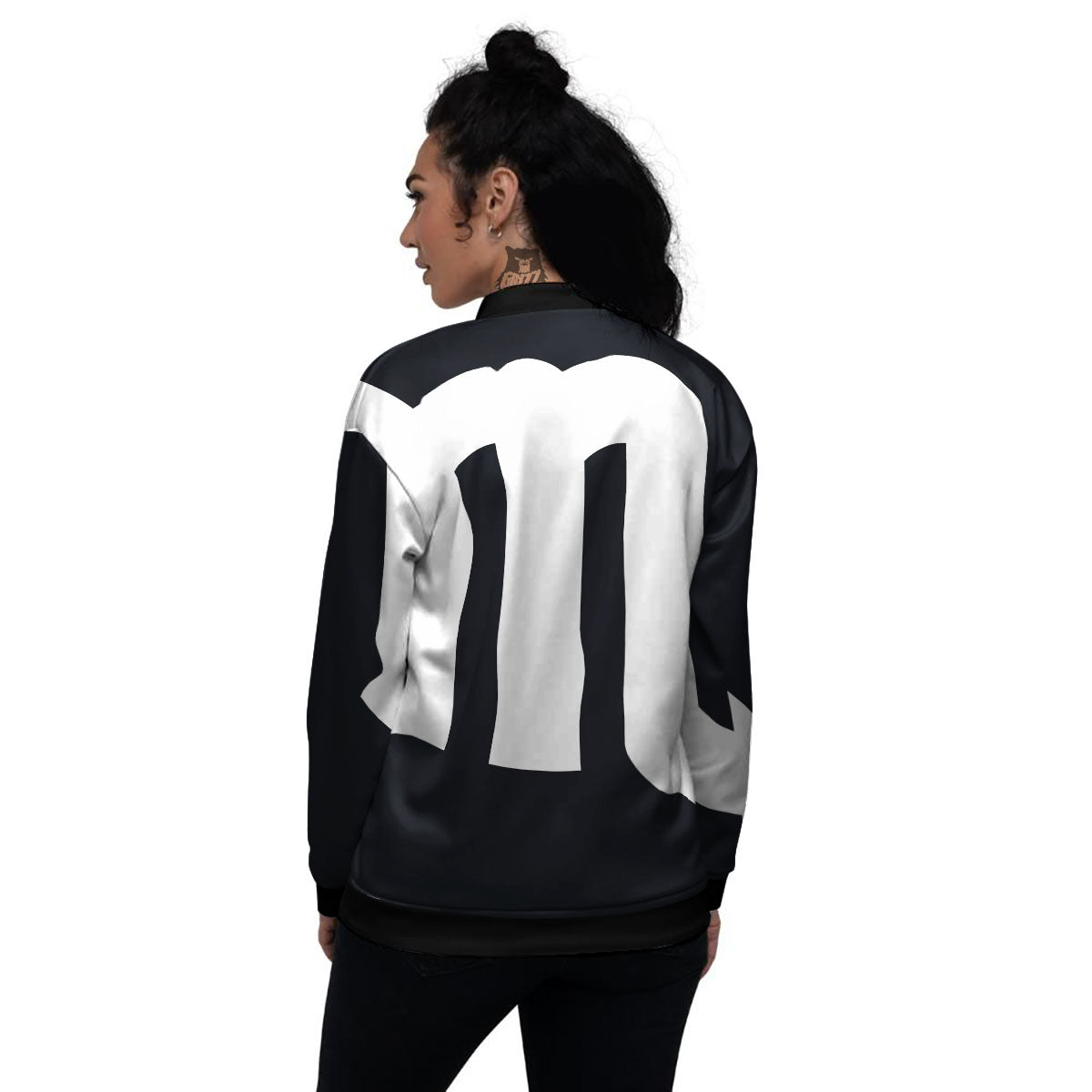 Black And White Scorpio Sign Print Women's Bomber Jacket-grizzshop