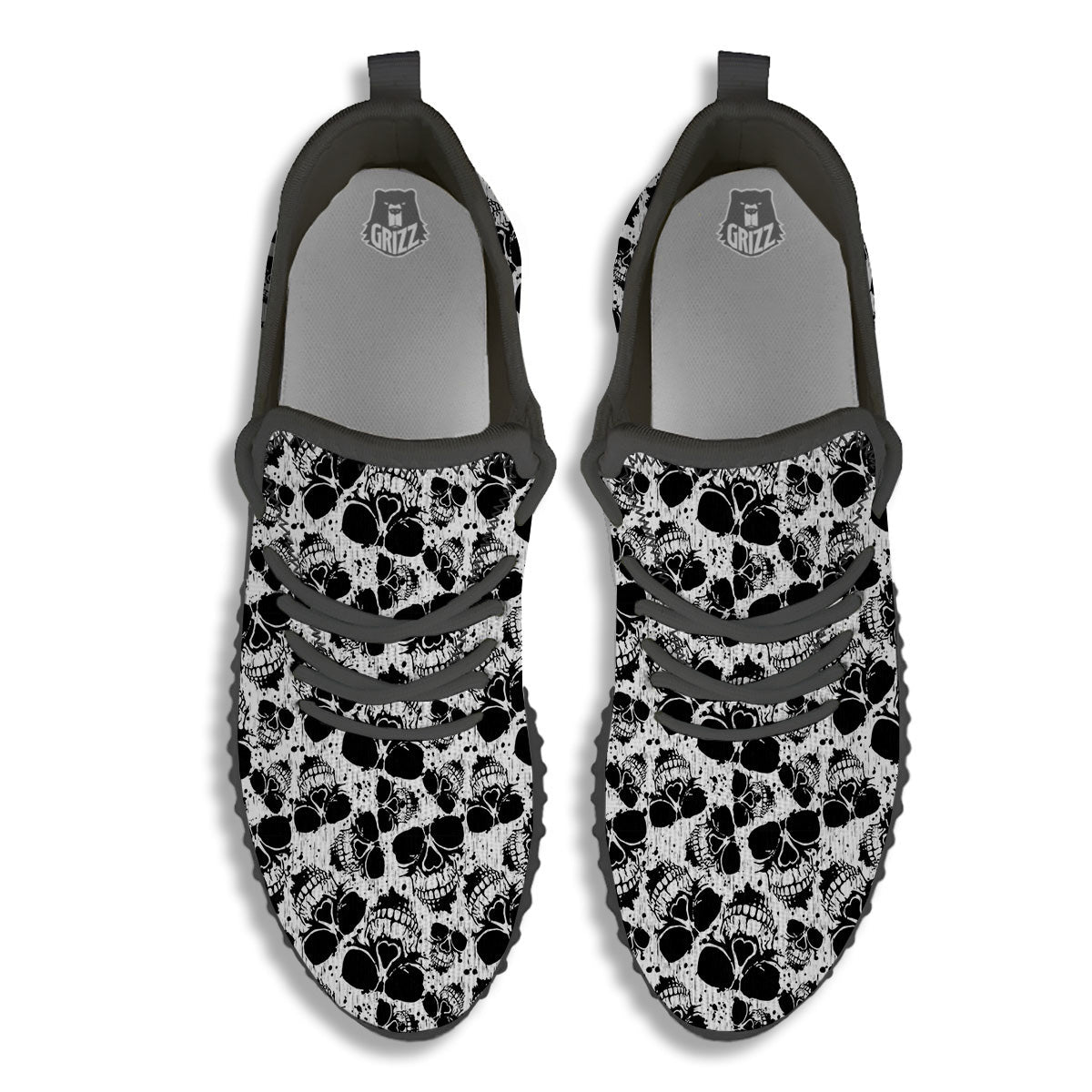 Black And White Skull Grunge Print Pattern Black Walking Shoes-grizzshop