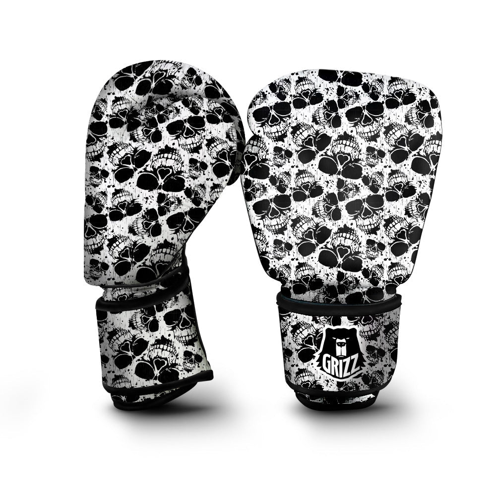 Black And White Skull Grunge Print Pattern Boxing Gloves-grizzshop