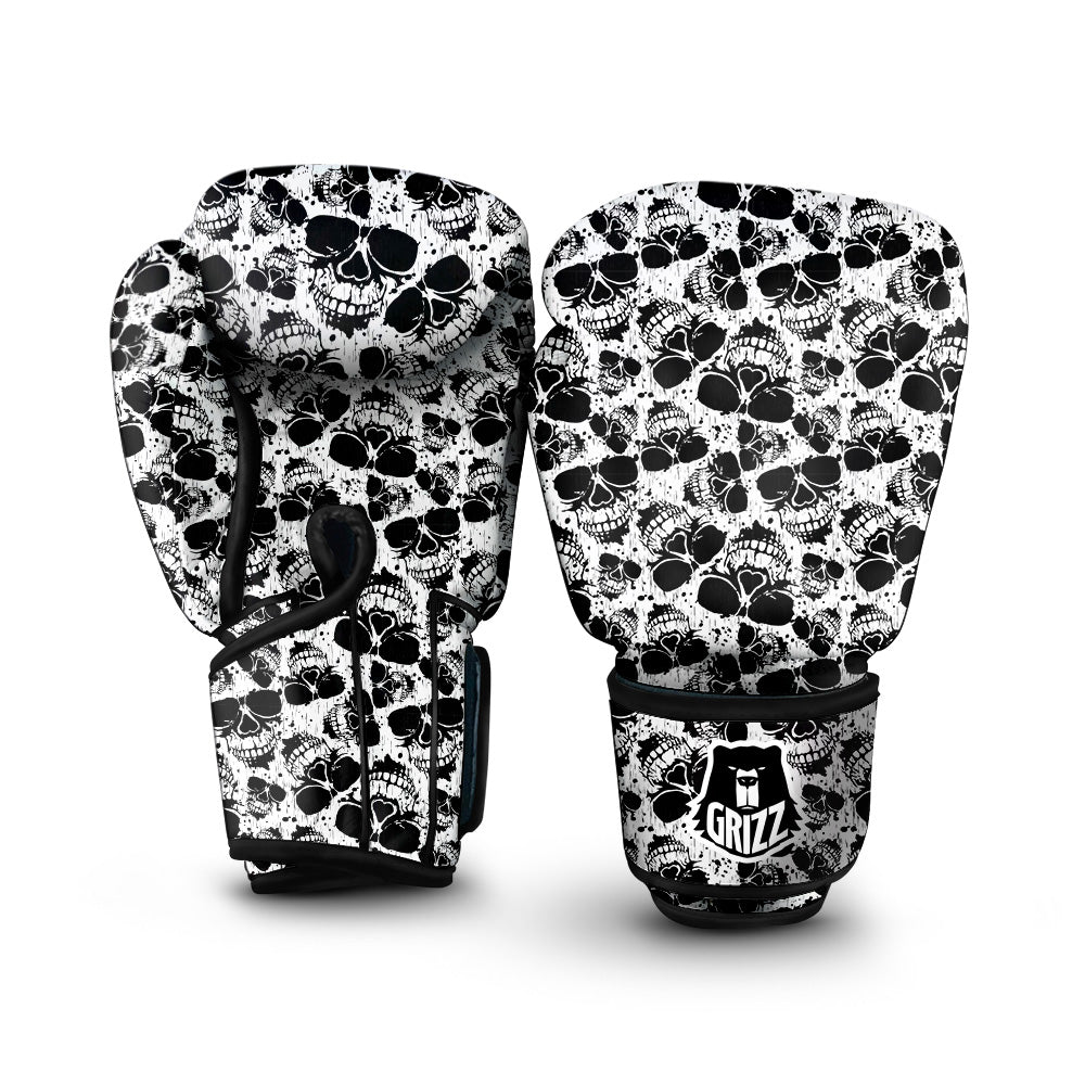 Black And White Skull Grunge Print Pattern Boxing Gloves-grizzshop
