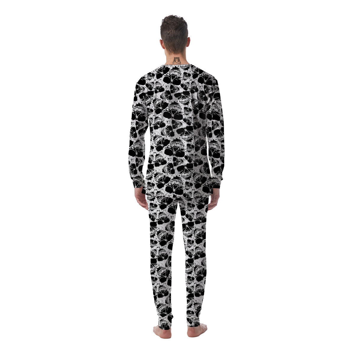 Black And White Skull Grunge Print Pattern Men's Pajamas-grizzshop