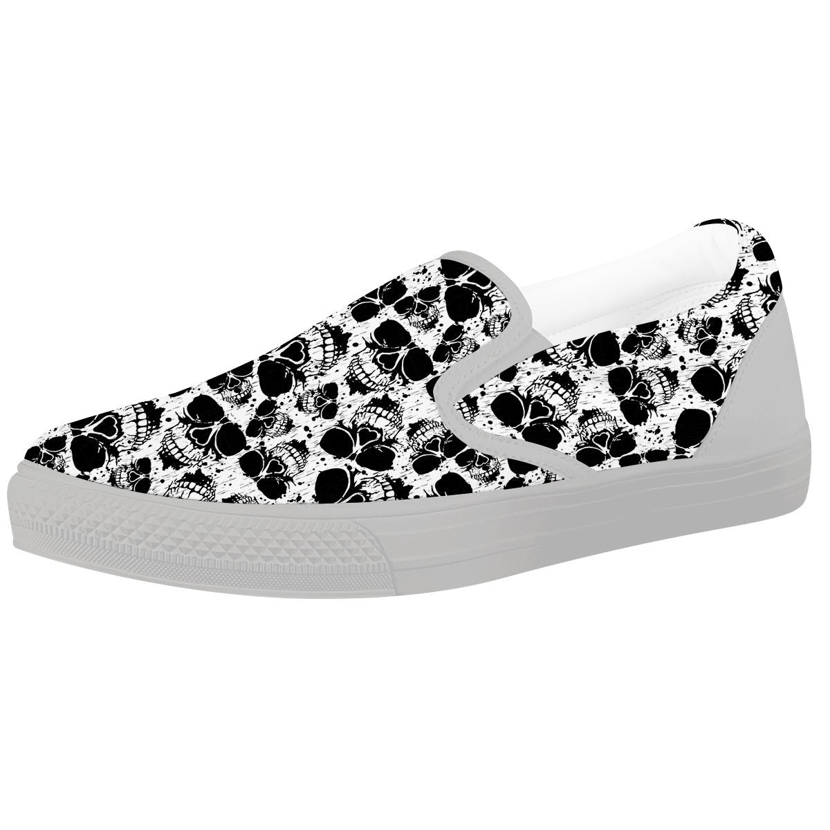 Black And White Skull Grunge Print Pattern White Slip On Shoes-grizzshop