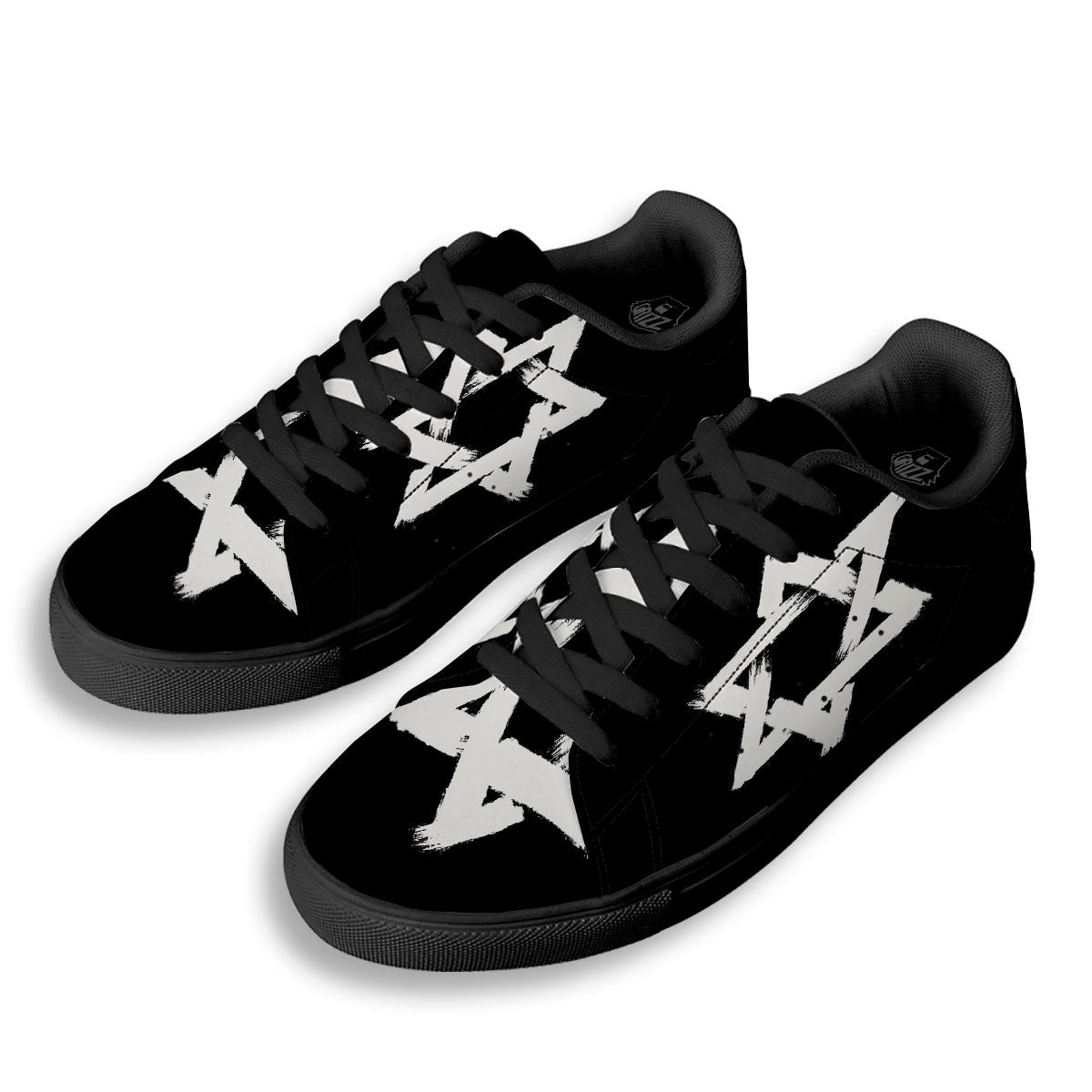Black And White Star of David Print Black Low Top Sneakers-grizzshop