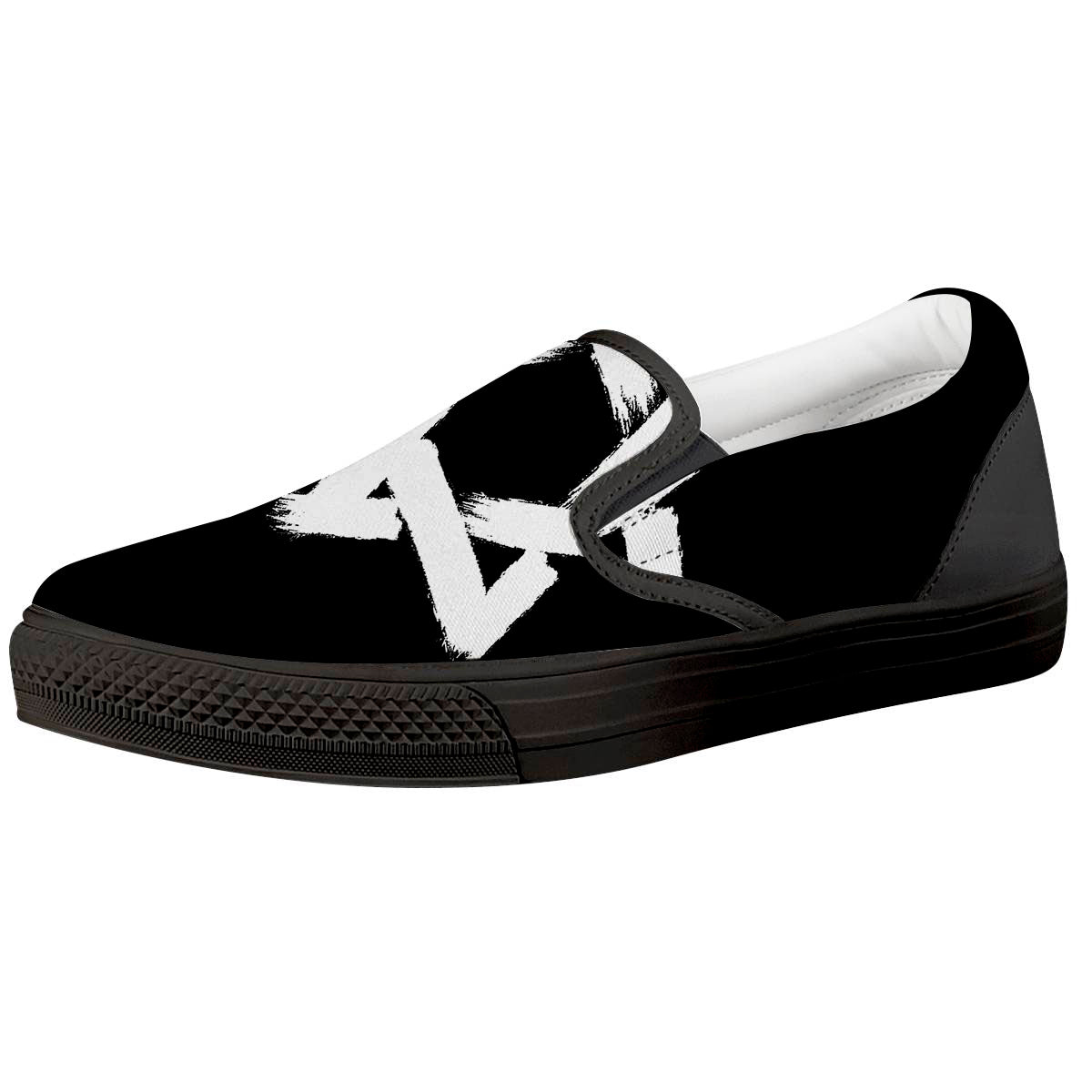 Black And White Star of David Print Black Slip On Shoes-grizzshop
