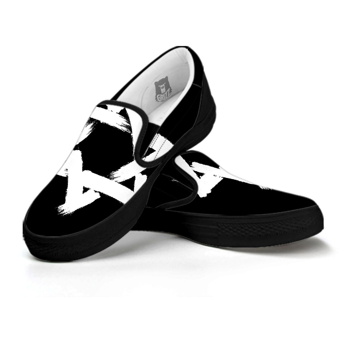 Black And White Star of David Print Black Slip On Shoes-grizzshop