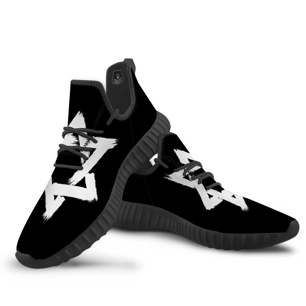 Black And White Star of David Print Black Walking Shoes-grizzshop
