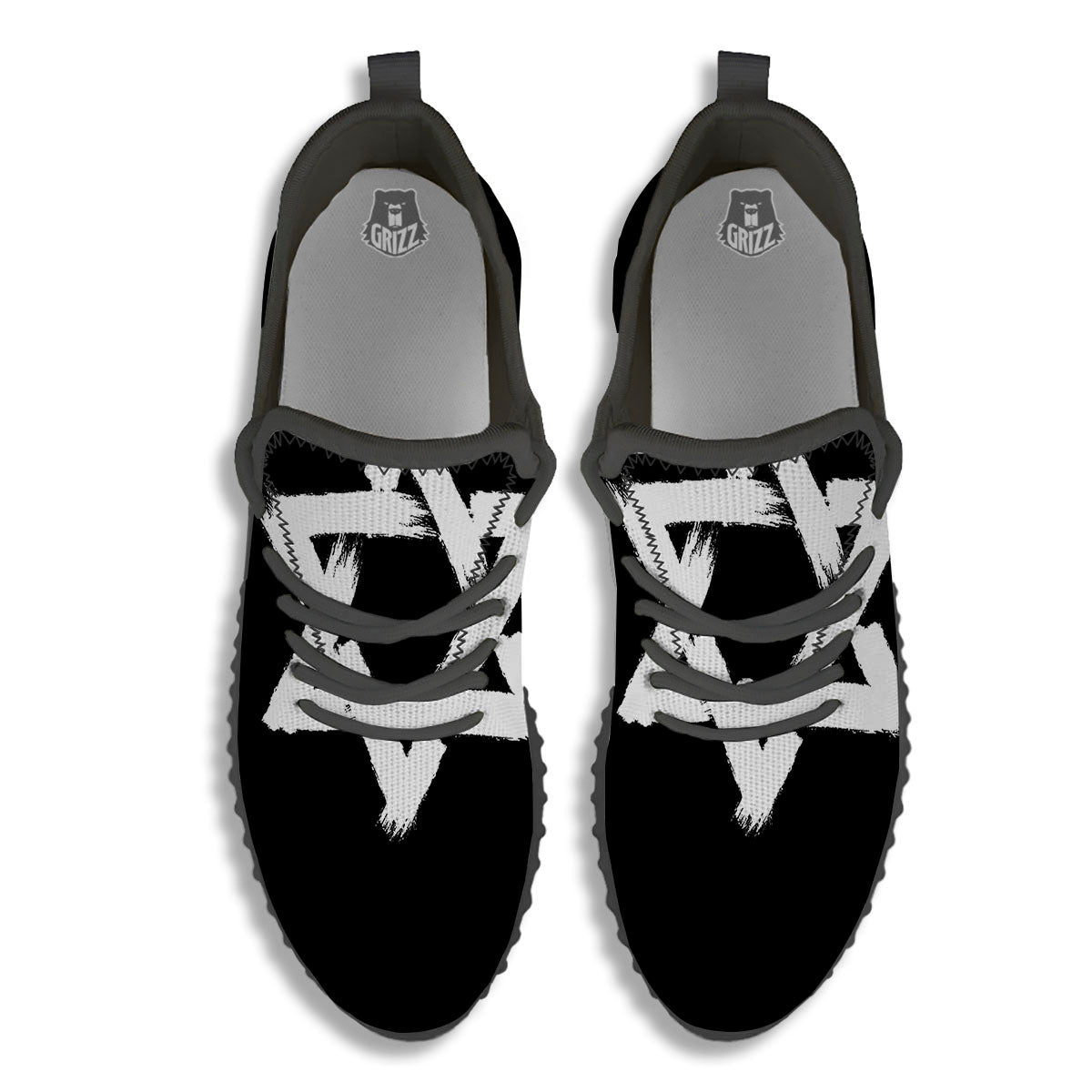 Black And White Star of David Print Black Walking Shoes-grizzshop
