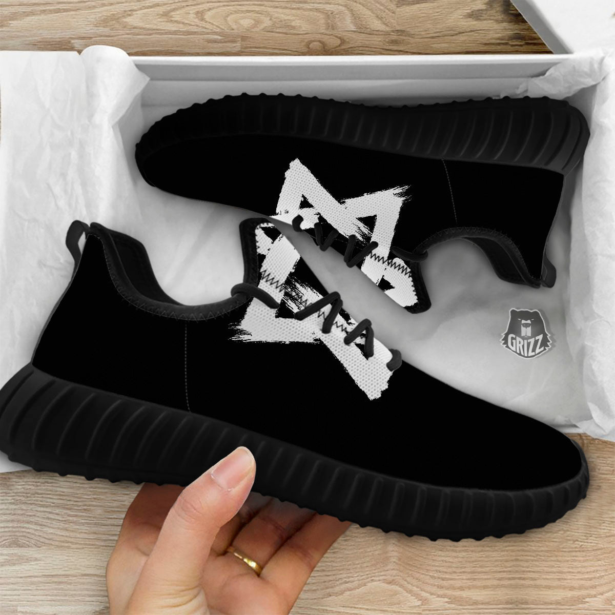 Black And White Star of David Print Black Walking Shoes-grizzshop