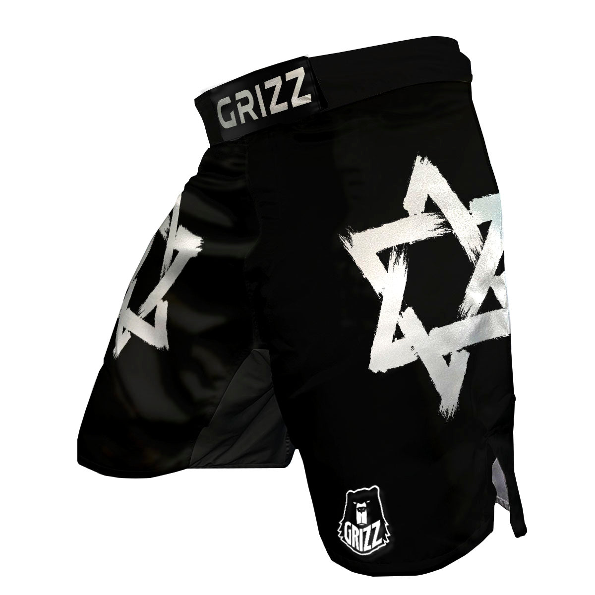 Black And White Star of David Print MMA Shorts-grizzshop