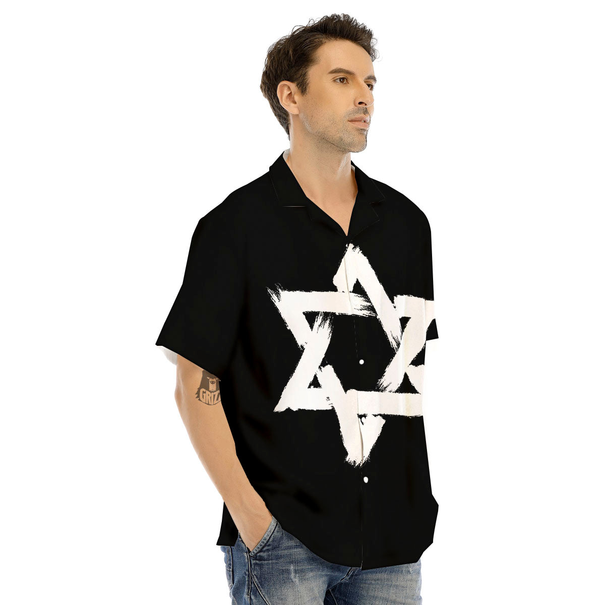 Black And White Star of David Print Men's Hawaiian Shirt-grizzshop