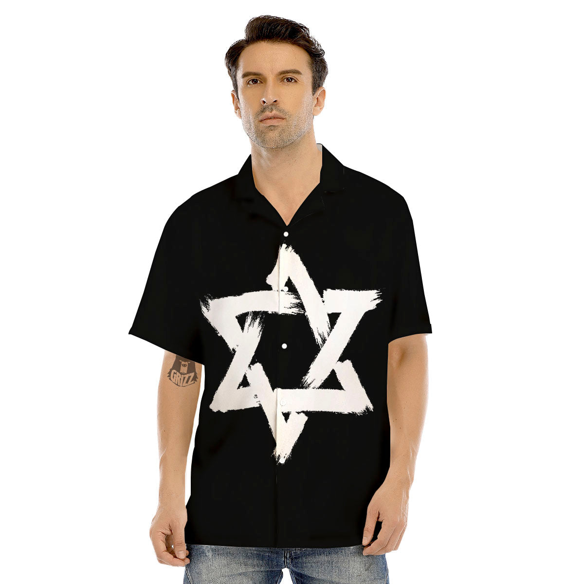 Black And White Star of David Print Men's Hawaiian Shirt-grizzshop