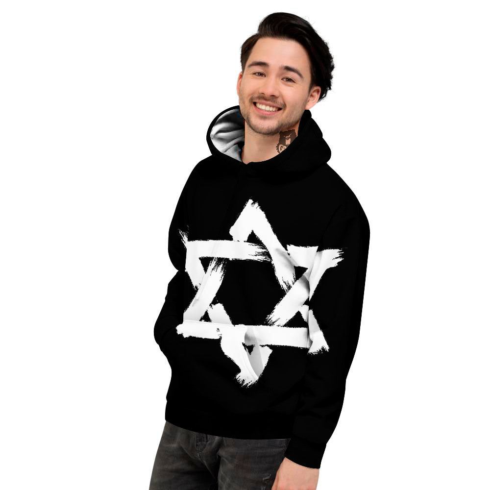 Black And White Star of David Print Men's Hoodie-grizzshop