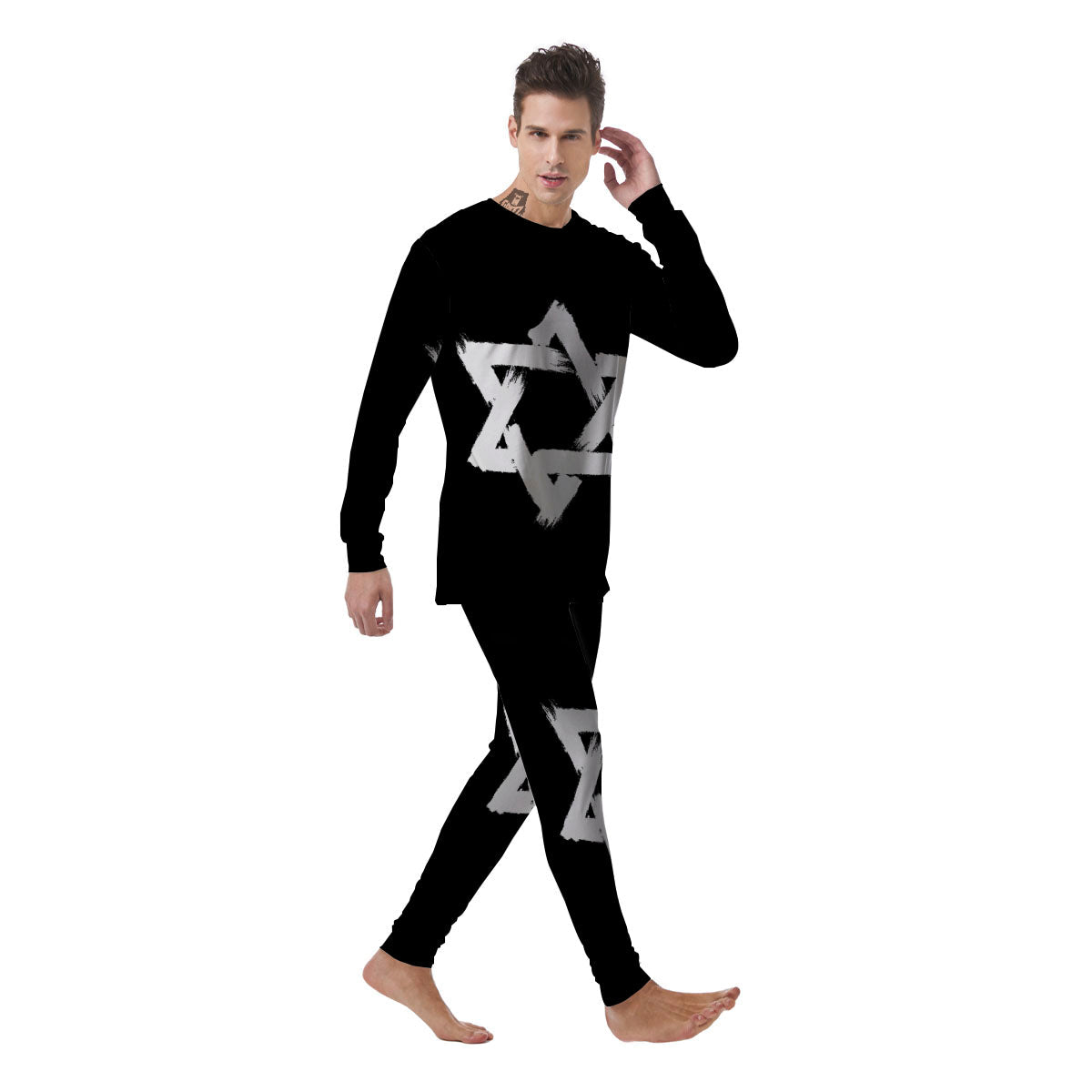 Black And White Star of David Print Men's Pajamas-grizzshop