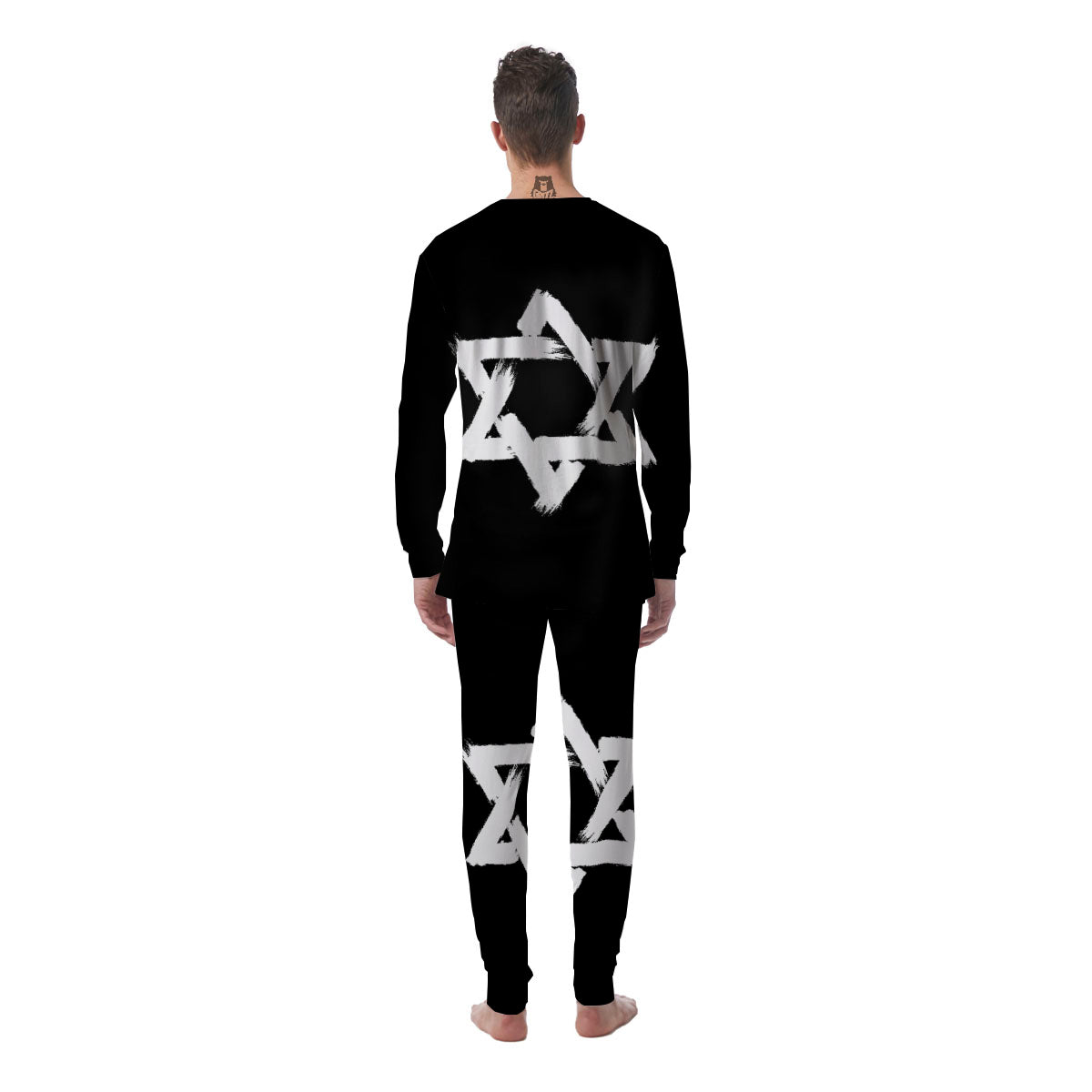 Black And White Star of David Print Men's Pajamas-grizzshop