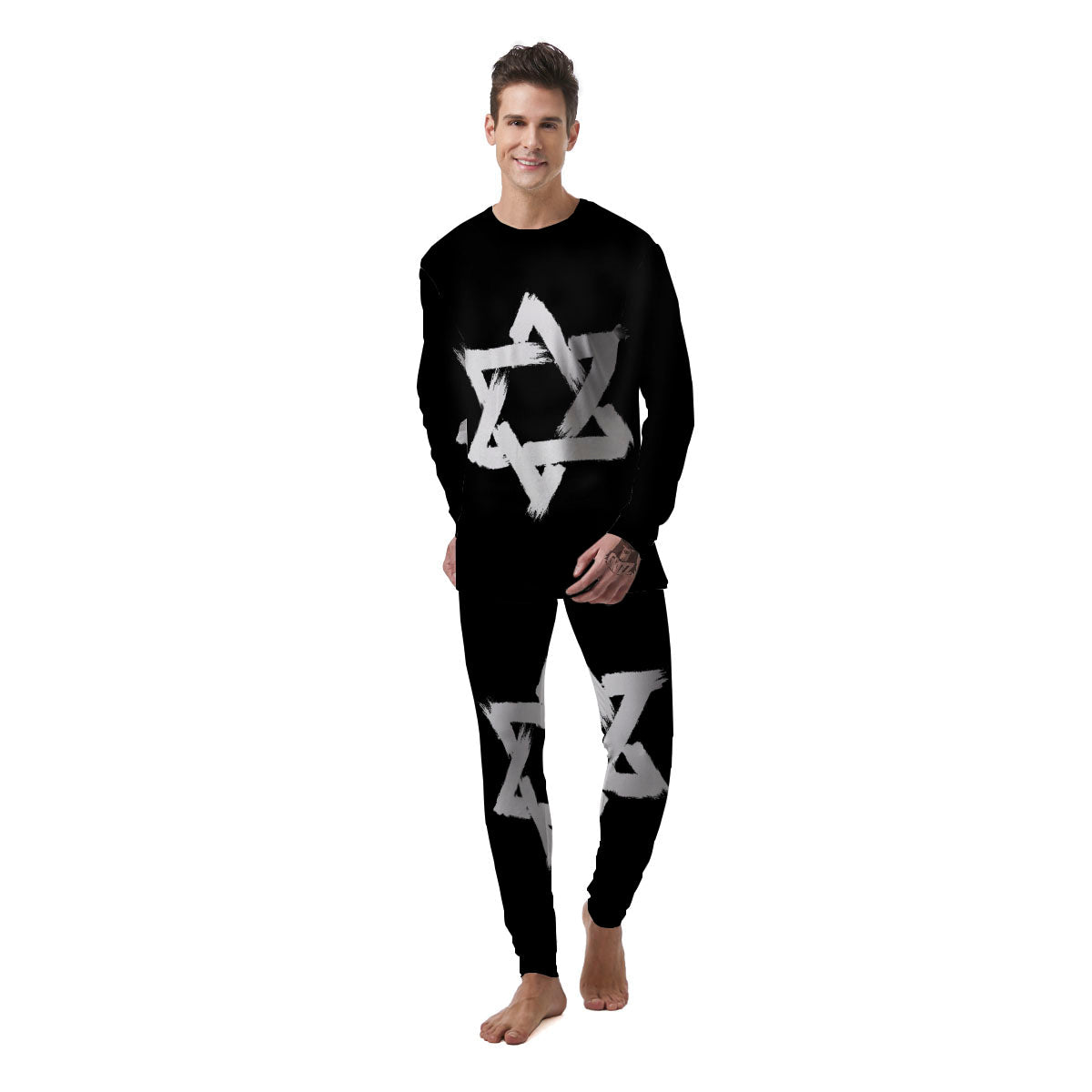 Black And White Star of David Print Men's Pajamas-grizzshop