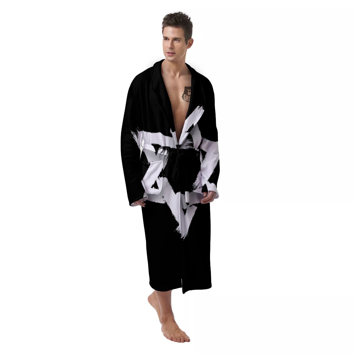 Black And White Star of David Print Men's Robe-grizzshop