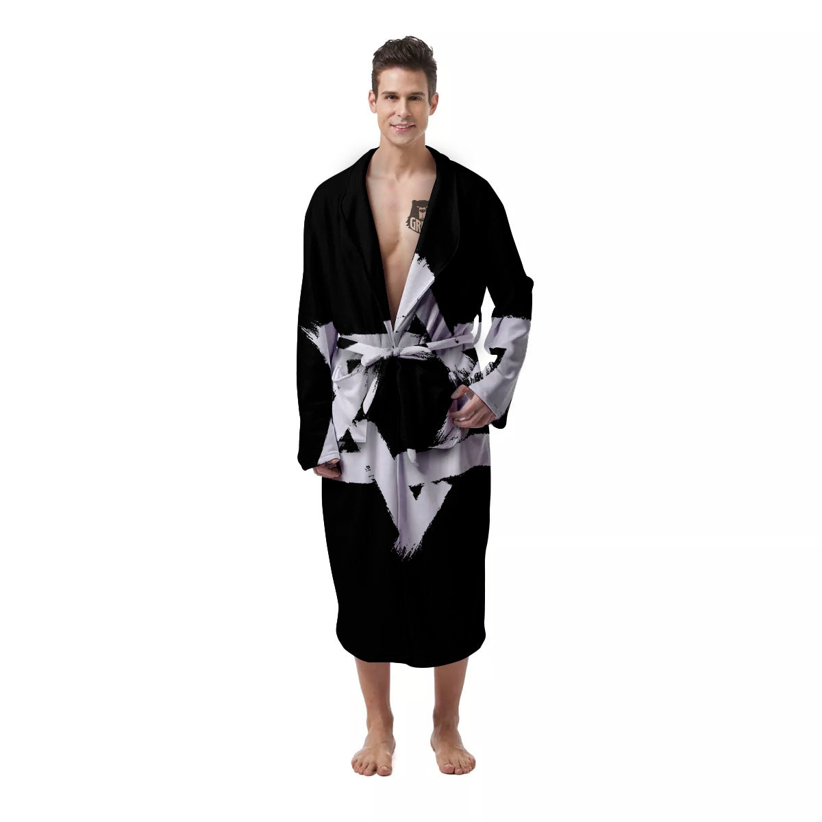 Black And White Star of David Print Men's Robe-grizzshop