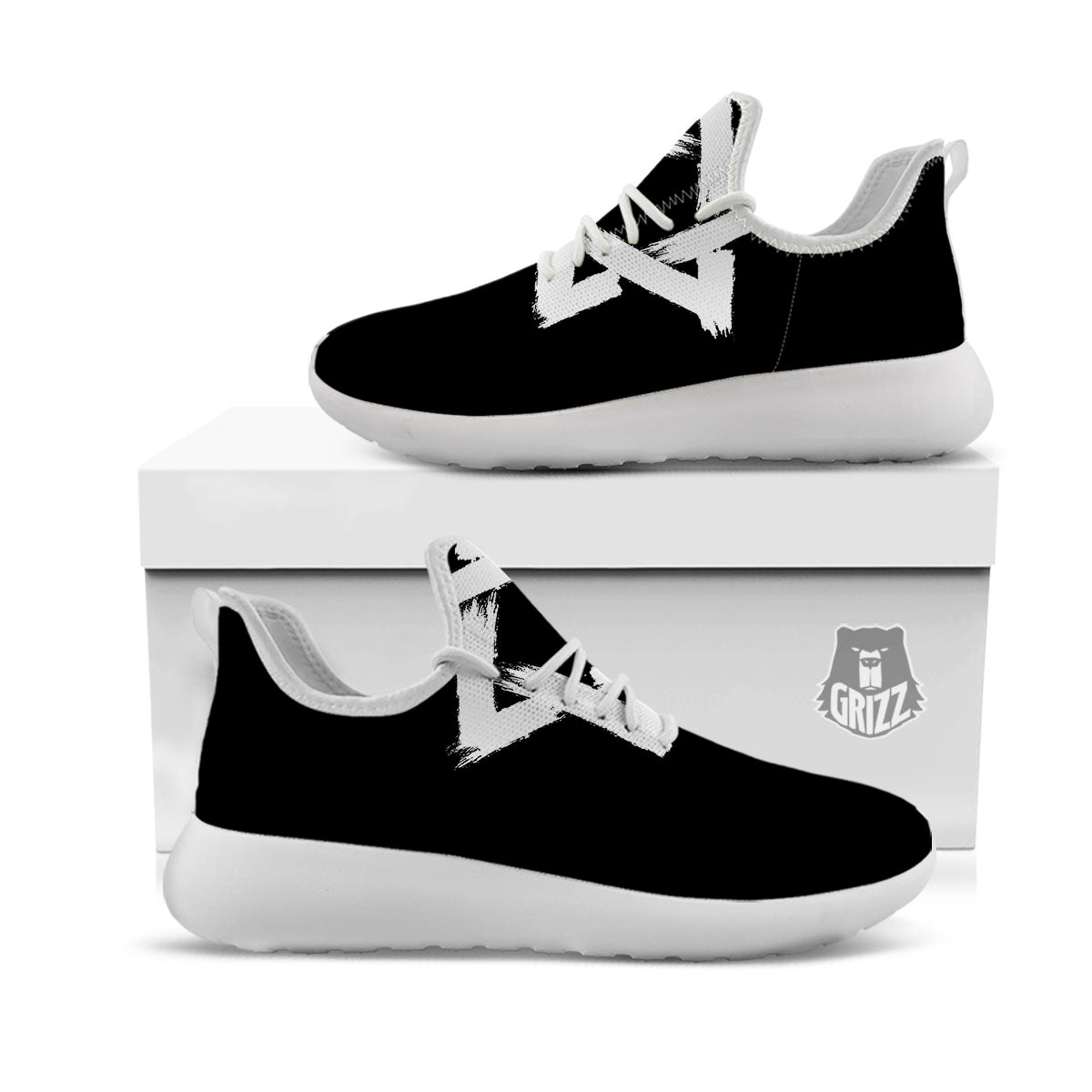 Black And White Star of David Print White Athletic Shoes-grizzshop