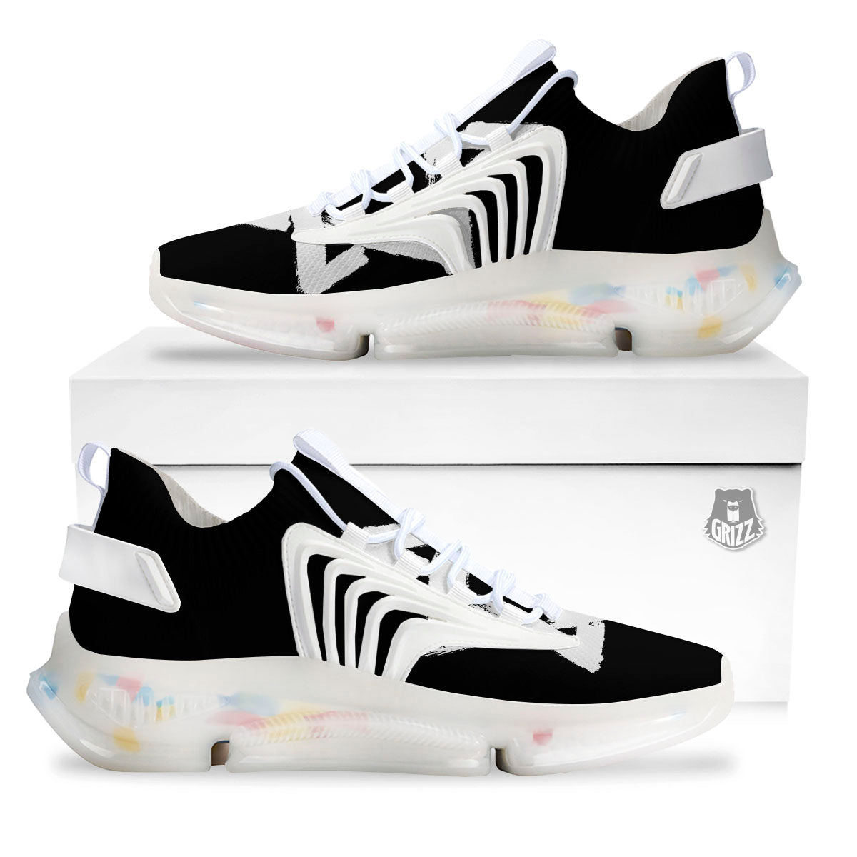 Black And White Star of David Print White Gym Shoes-grizzshop