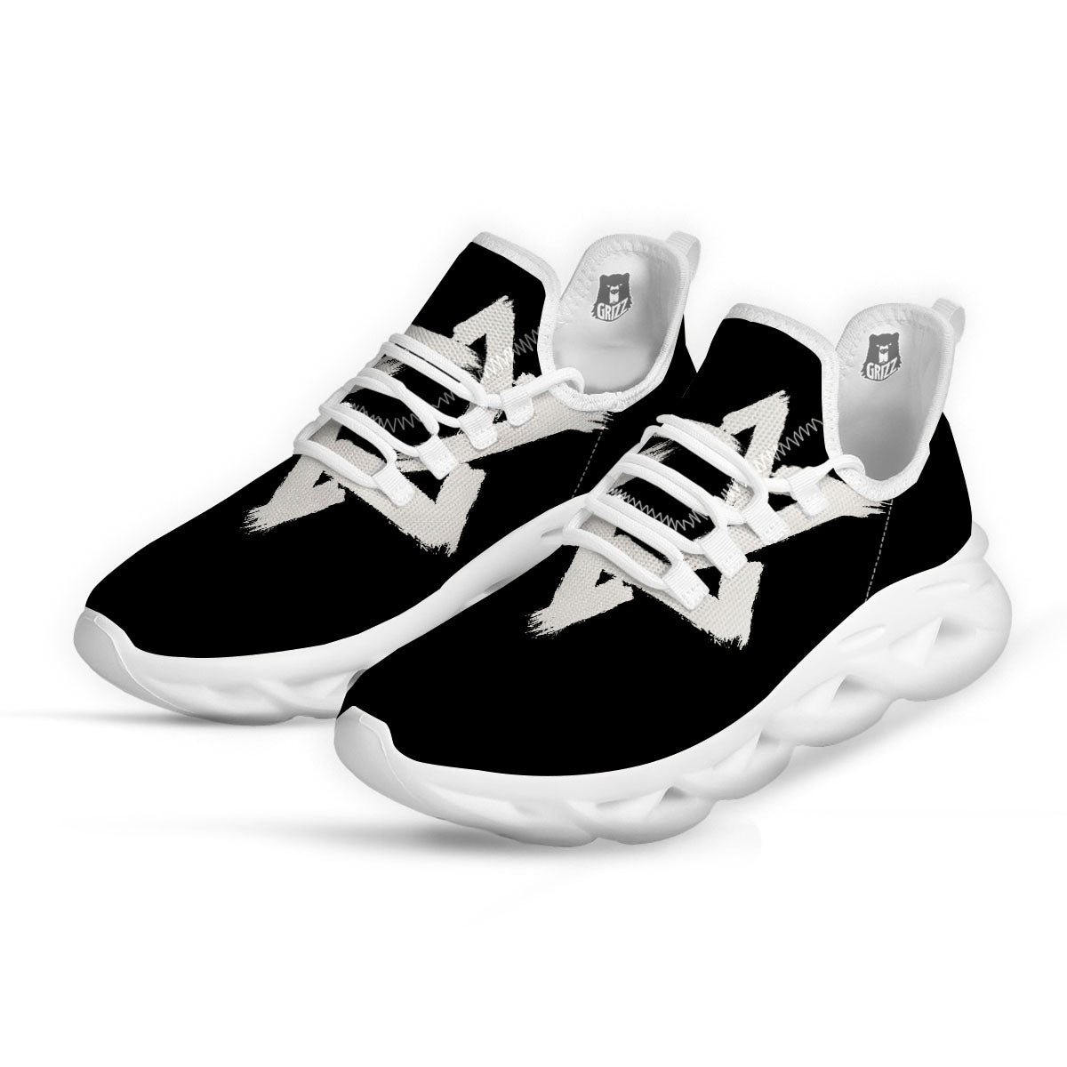 Black And White Star of David Print White Running Shoes-grizzshop