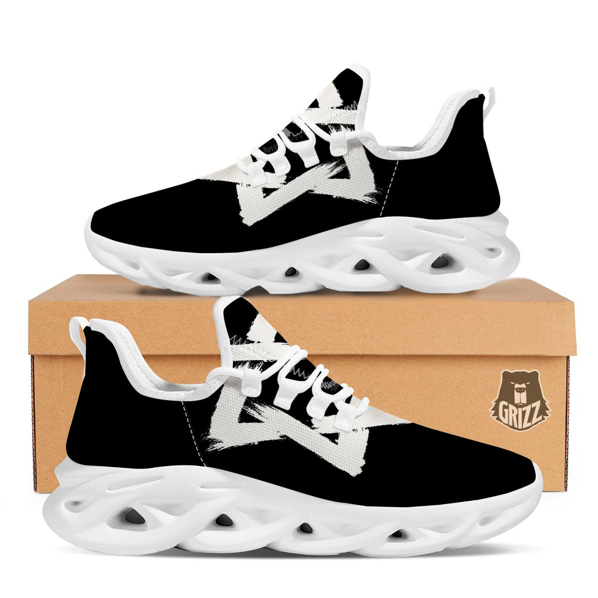Black And White Star of David Print White Running Shoes-grizzshop