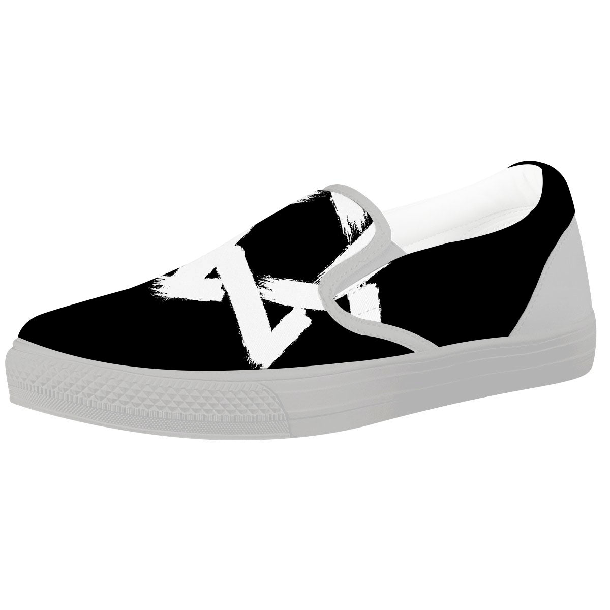 Black And White Star of David Print White Slip On Shoes-grizzshop