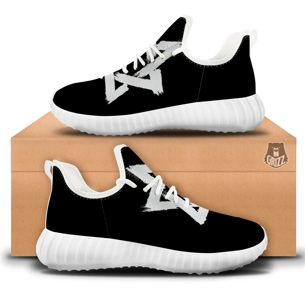 Black And White Star of David Print White Walking Shoes-grizzshop