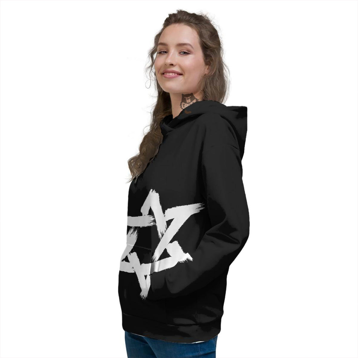 Black And White Star of David Print Women's Hoodie-grizzshop