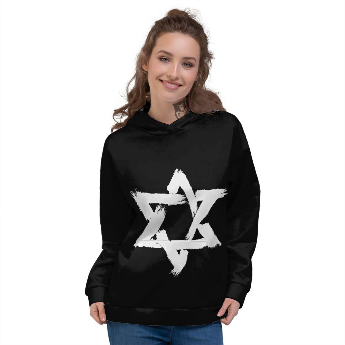 Black And White Star of David Print Women's Hoodie-grizzshop