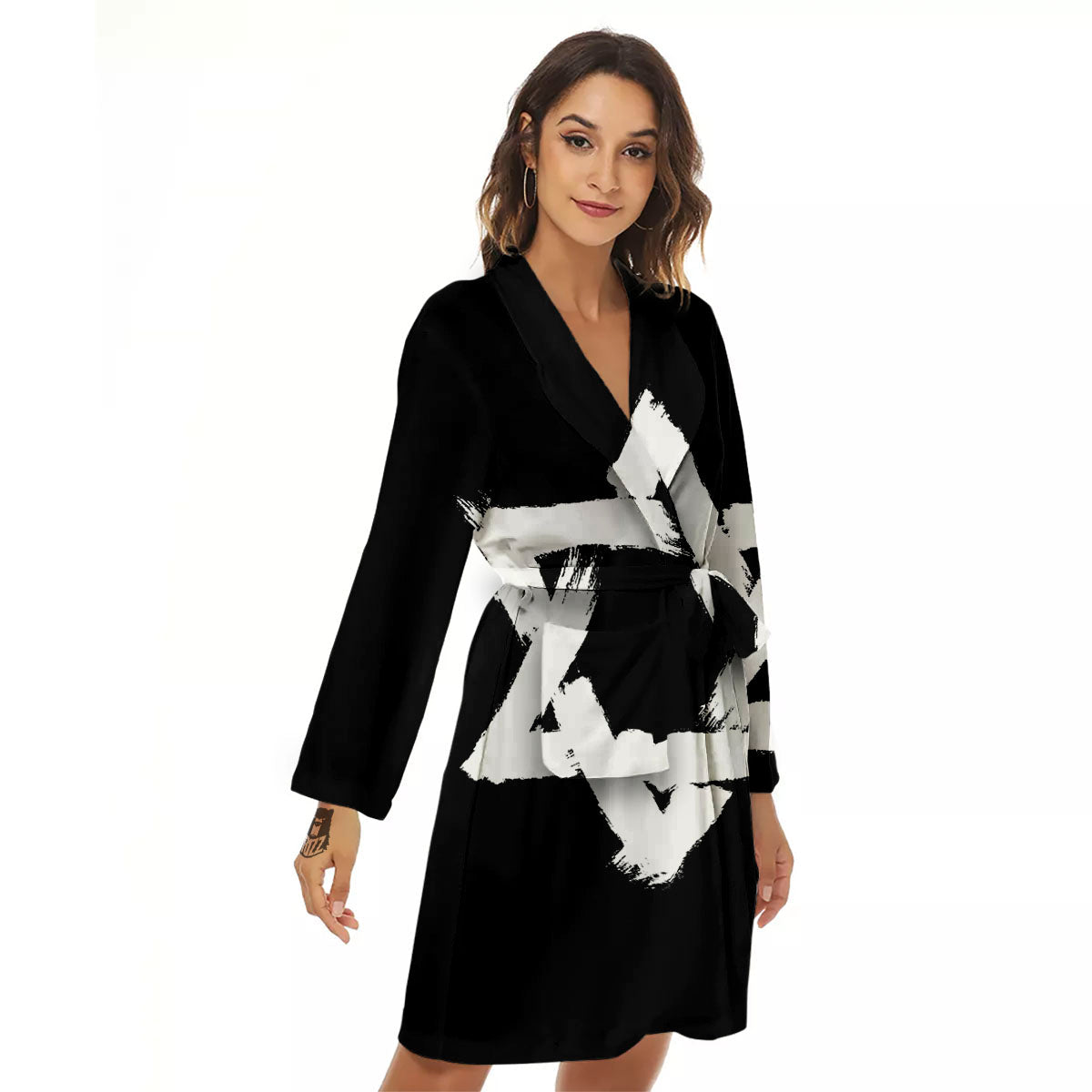 Black And White Star of David Print Women's Robe-grizzshop